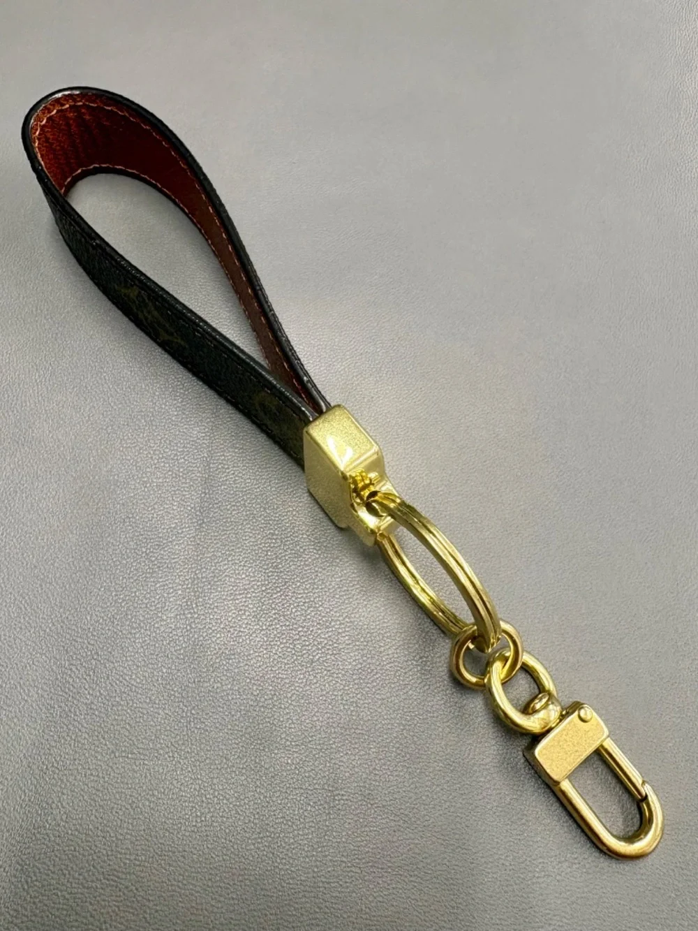 LV Canvas, Leather, Brass Keychain